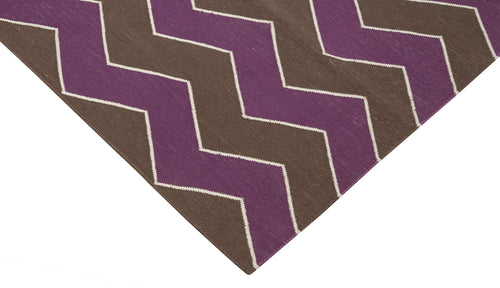 Geometric Duri Kahverengi Geometrik Pamuk Yün El Dokuma Halısı 110x166 Agacan