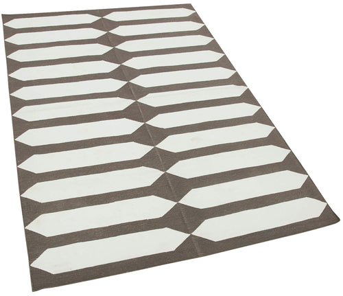 Geometric Duri Kahverengi Geometrik Pamuk Yün El Dokuma Halısı 108x167 Agacan