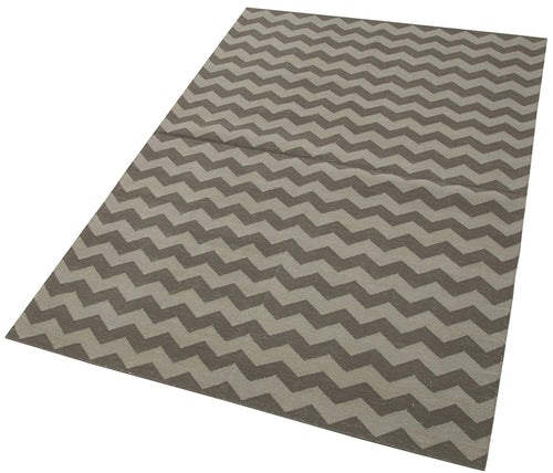 Geometric Duri Kahverengi Geometrik Pamuk Yün El Dokuma Halısı 106x166 Agacan