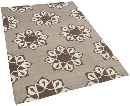 Geometric Duri Kahverengi Geometrik Pamuk Yün El Dokuma Halısı 116x164 Agacan