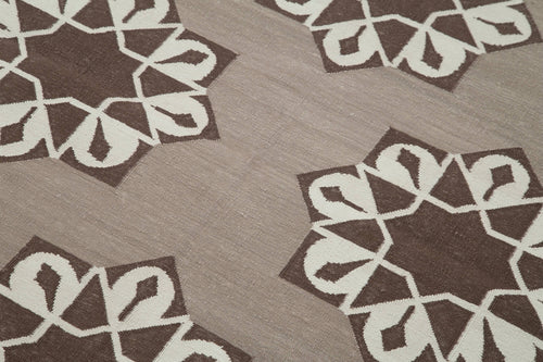 Geometric Duri Kahverengi Geometrik Pamuk Yün El Dokuma Halısı 116x164 Agacan