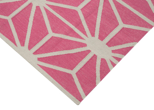 Geometric Duri Fuşya Geometrik Pamuk Yün El Dokuma Halısı 110x165 Agacan