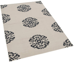 Geometric Duri Siyah Geometrik Pamuk Yün El Dokuma Halısı 107x163 Agacan