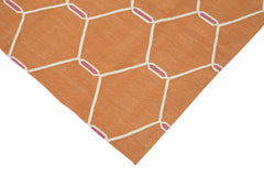 Geometric Duri Turuncu Geometrik Pamuk Yün El Dokuma Halısı 106x168 Agacan