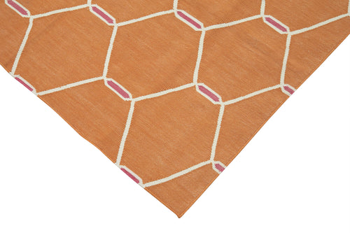 Geometric Duri Turuncu Geometrik Pamuk Yün El Dokuma Halısı 106x168 Agacan