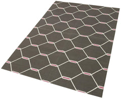 Geometric Duri Kahverengi Geometrik Pamuk Yün El Dokuma Halısı 110x168 Agacan