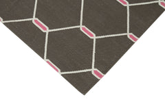 Geometric Duri Kahverengi Geometrik Pamuk Yün El Dokuma Halısı 110x168 Agacan