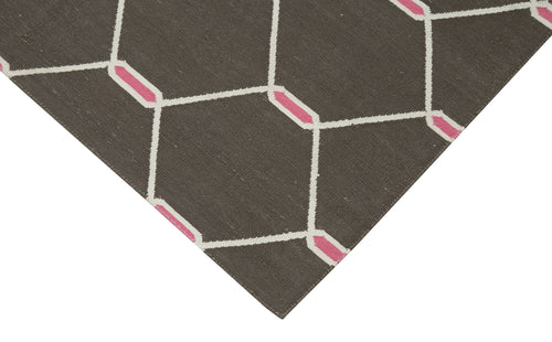 Geometric Duri Kahverengi Geometrik Pamuk Yün El Dokuma Halısı 110x168 Agacan