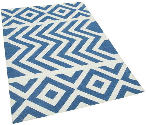 Geometric Duri Mavi Geometrik Pamuk Yün El Dokuma Halısı 110x165 Agacan