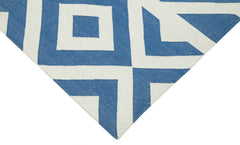 Geometric Duri Mavi Geometrik Pamuk Yün El Dokuma Halısı 110x165 Agacan