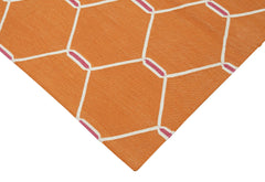 Geometric Duri Turuncu Geometrik Pamuk Yün El Dokuma Halısı 105x171 Agacan
