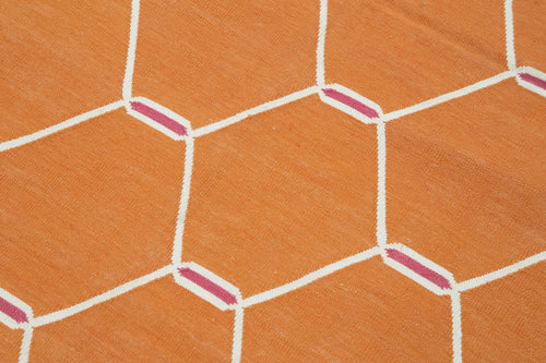 Geometric Duri Turuncu Geometrik Pamuk Yün El Dokuma Halısı 105x171 Agacan