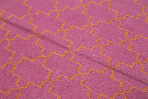 Geometric Duri Fuşya Geometrik Pamuk Yün El Dokuma Halısı 115x166 Agacan