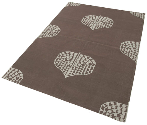 Geometric Duri Kahverengi Geometrik Pamuk Yün El Dokuma Halısı 115x168 Agacan
