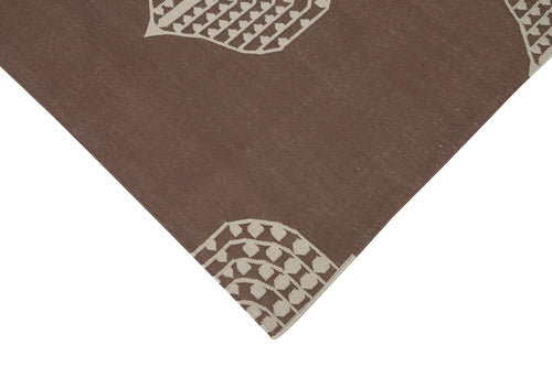 Geometric Duri Kahverengi Geometrik Pamuk Yün El Dokuma Halısı 115x168 Agacan