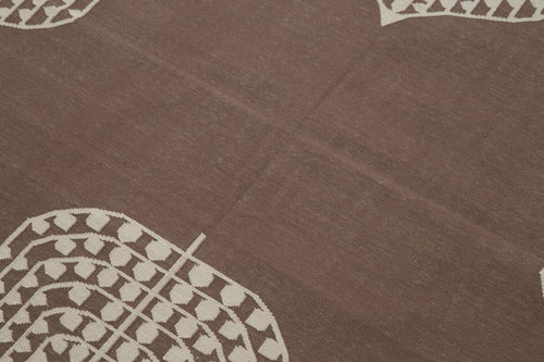 Geometric Duri Kahverengi Geometrik Pamuk Yün El Dokuma Halısı 115x168 Agacan