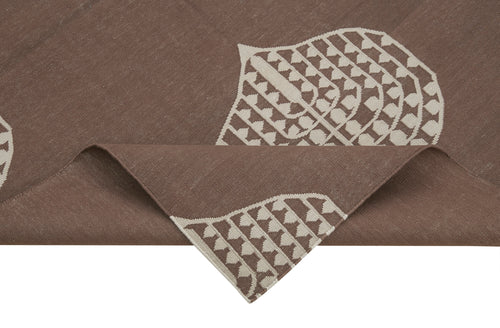 Geometric Duri Kahverengi Geometrik Pamuk Yün El Dokuma Halısı 115x168 Agacan