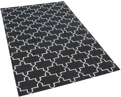 Geometric Duri Siyah Geometrik Pamuk Yün El Dokuma Halısı 106x169 Agacan