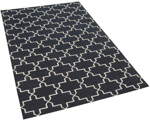 Geometric Duri Siyah Geometrik Pamuk Yün El Dokuma Halısı 106x169 Agacan