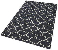 Geometric Duri Siyah Geometrik Pamuk Yün El Dokuma Halısı 106x169 Agacan