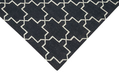 Geometric Duri Siyah Geometrik Pamuk Yün El Dokuma Halısı 106x169 Agacan