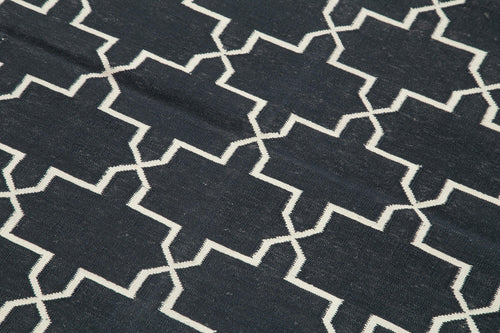 Geometric Duri Siyah Geometrik Pamuk Yün El Dokuma Halısı 106x169 Agacan