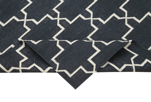 Geometric Duri Siyah Geometrik Pamuk Yün El Dokuma Halısı 106x169 Agacan