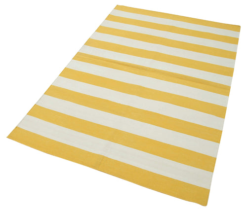Geometric Duri Sarı Geometrik Pamuk Yün El Dokuma Halısı 107x168 Agacan