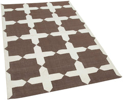 Geometric Duri Kahverengi Geometrik Pamuk Yün El Dokuma Halısı 115x170 Agacan