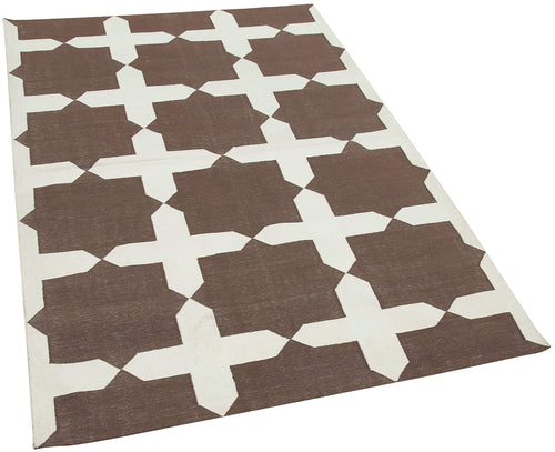 Geometric Duri Kahverengi Geometrik Pamuk Yün El Dokuma Halısı 115x170 Agacan