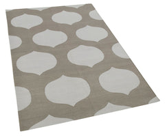 Geometric Duri Gri Geometrik Pamuk Yün El Dokuma Halısı 107x165 Agacan