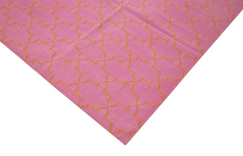 Geometric Duri Turuncu Geometrik Pamuk Yün El Dokuma Halısı 251x300 Agacan
