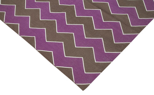Geometric Duri Mor Geometrik Pamuk Yün El Dokuma Halısı 245x298 Agacan