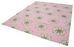 Geometric Duri Pembe Geometrik Pamuk Yün El Dokuma Halısı 250x302 Agacan