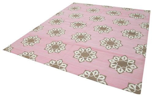 Geometric Duri Pembe Geometrik Pamuk Yün El Dokuma Halısı 250x302 Agacan