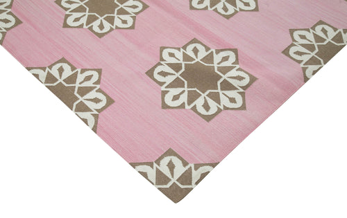 Geometric Duri Pembe Geometrik Pamuk Yün El Dokuma Halısı 250x302 Agacan