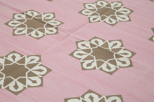 Geometric Duri Pembe Geometrik Pamuk Yün El Dokuma Halısı 250x302 Agacan