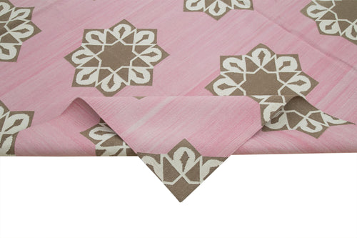 Geometric Duri Pembe Geometrik Pamuk Yün El Dokuma Halısı 250x302 Agacan