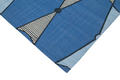 Geometric Duri Mavi Geometrik Pamuk Yün El Dokuma Halısı 243x298 Agacan
