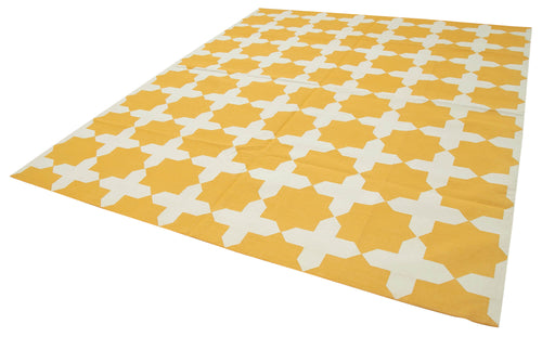 Geometric Duri Sarı Geometrik Pamuk Yün El Dokuma Halısı 252x300 Agacan