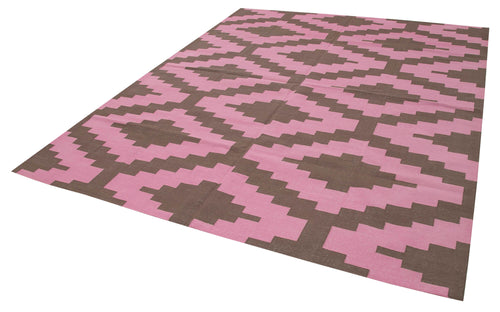 Geometric Duri Pembe Geometrik Pamuk Yün El Dokuma Halısı 245x300 Agacan
