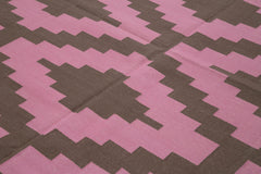 Geometric Duri Pembe Geometrik Pamuk Yün El Dokuma Halısı 245x300 Agacan