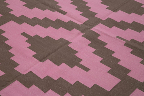 Geometric Duri Pembe Geometrik Pamuk Yün El Dokuma Halısı 245x300 Agacan