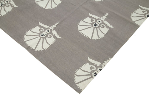 Geometric Duri Gri Geometrik Pamuk Yün El Dokuma Halısı 250x297 Agacan