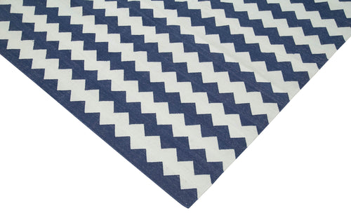 Geometric Duri Mavi Geometrik Pamuk Yün El Dokuma Halısı 240x292 Agacan