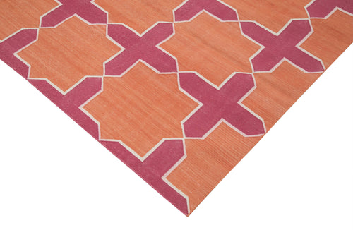 Geometric Duri Turuncu Geometrik Pamuk Yün El Dokuma Halısı 243x297 Agacan