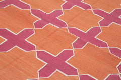 Geometric Duri Turuncu Geometrik Pamuk Yün El Dokuma Halısı 243x297 Agacan