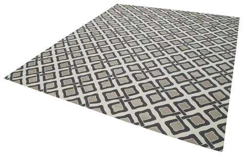 Geometric Duri Gri Geometrik Pamuk Yün El Dokuma Halısı 247x297 Agacan