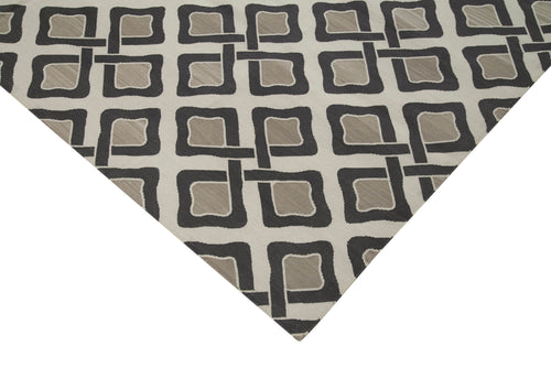 Geometric Duri Gri Geometrik Pamuk Yün El Dokuma Halısı 247x297 Agacan