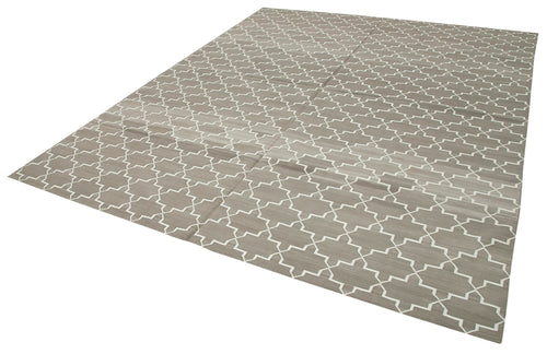 Geometric Duri Gri Geometrik Pamuk Yün El Dokuma Halısı 248x304 Agacan
